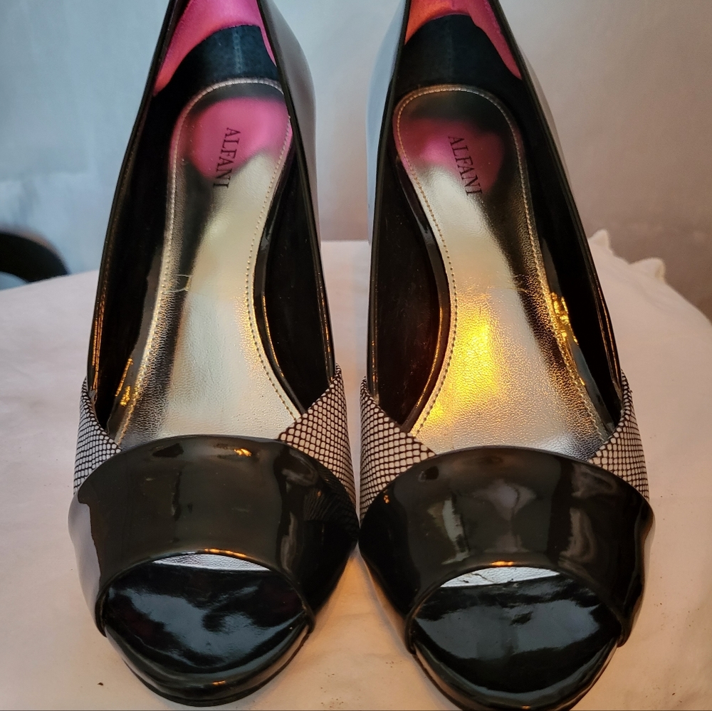 Alfani Black and White peep toe heels
